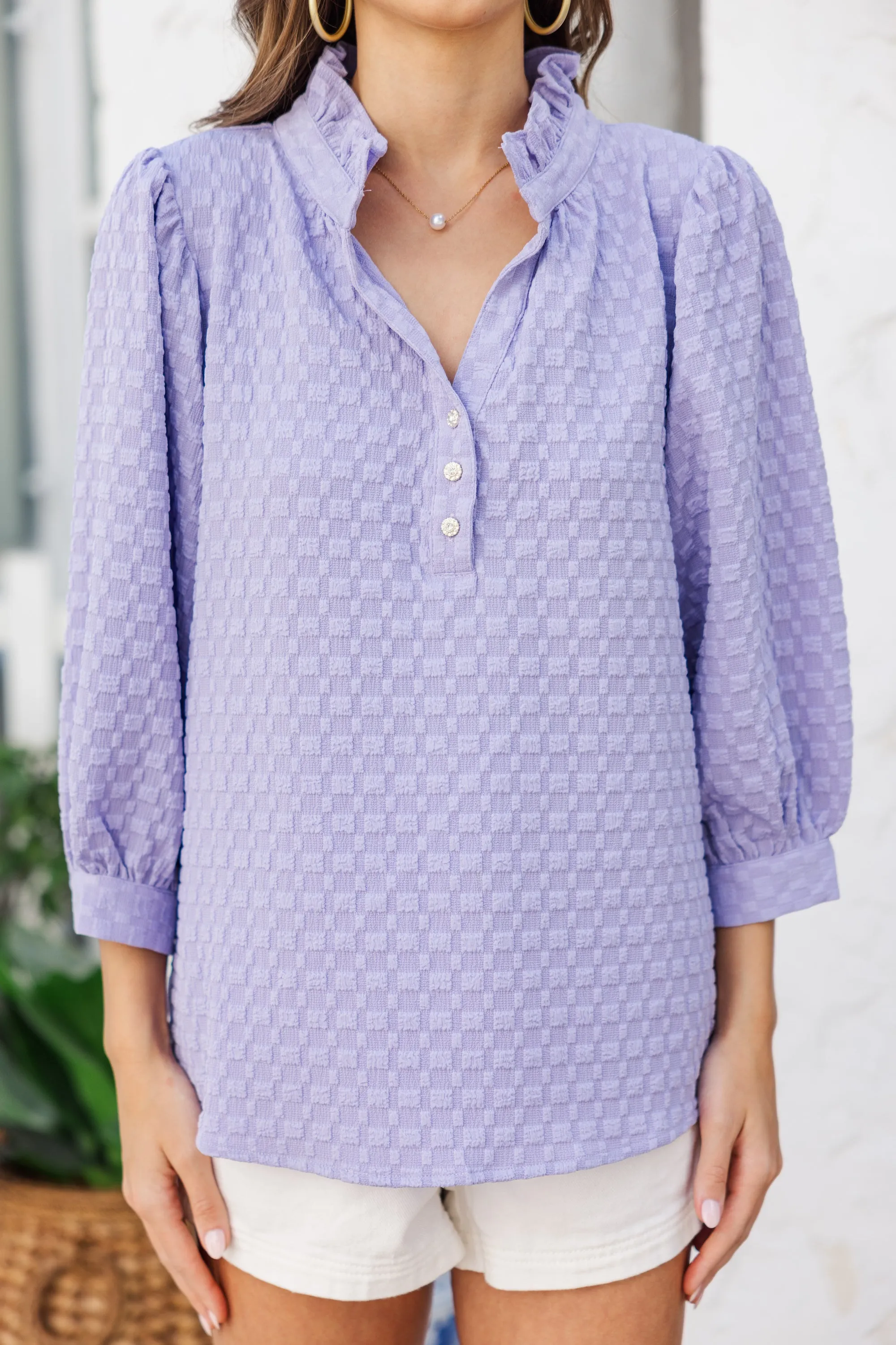 It's Up To You Lavender Purple Textured Blouse