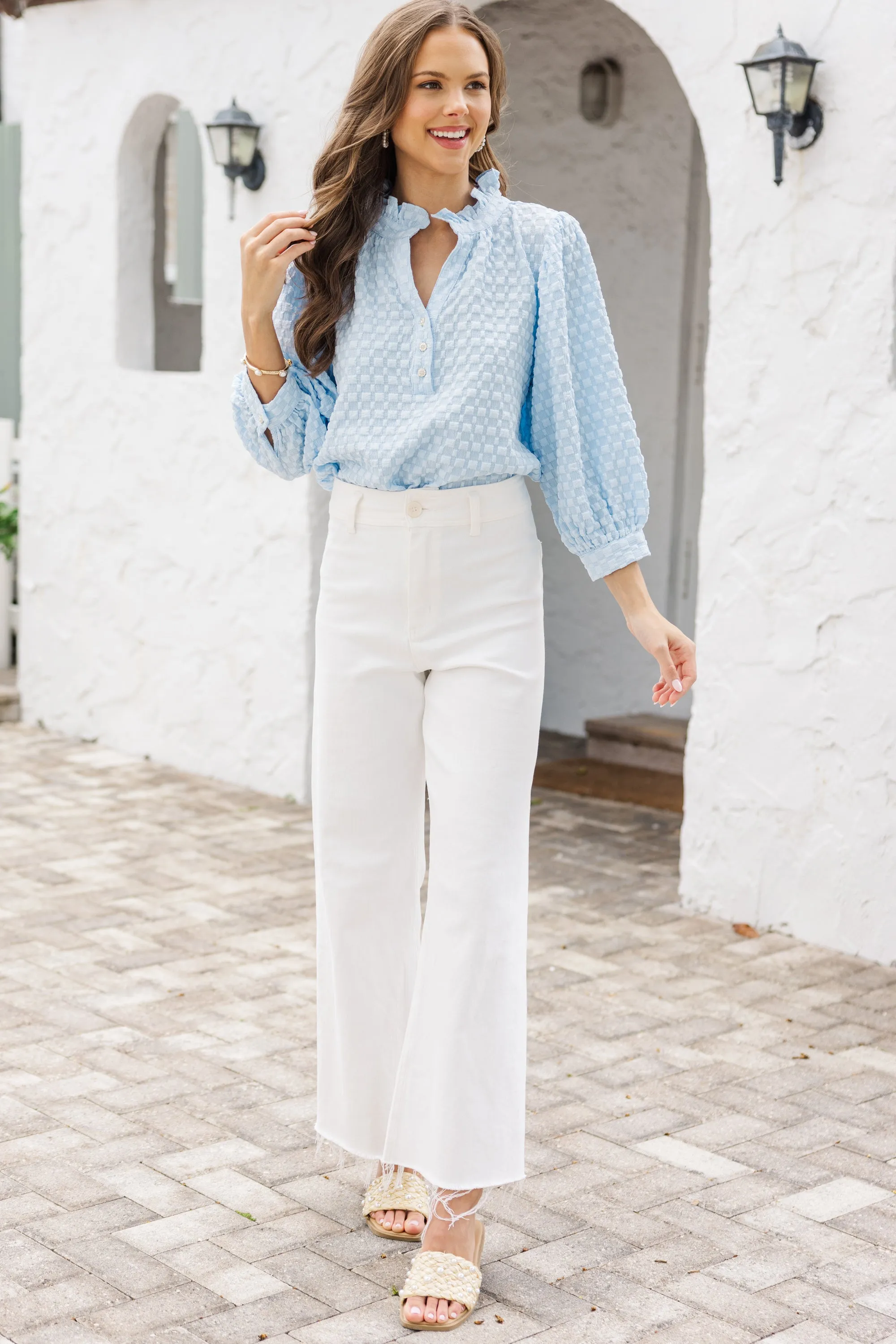 It's Up To You Light Blue Textured Blouse