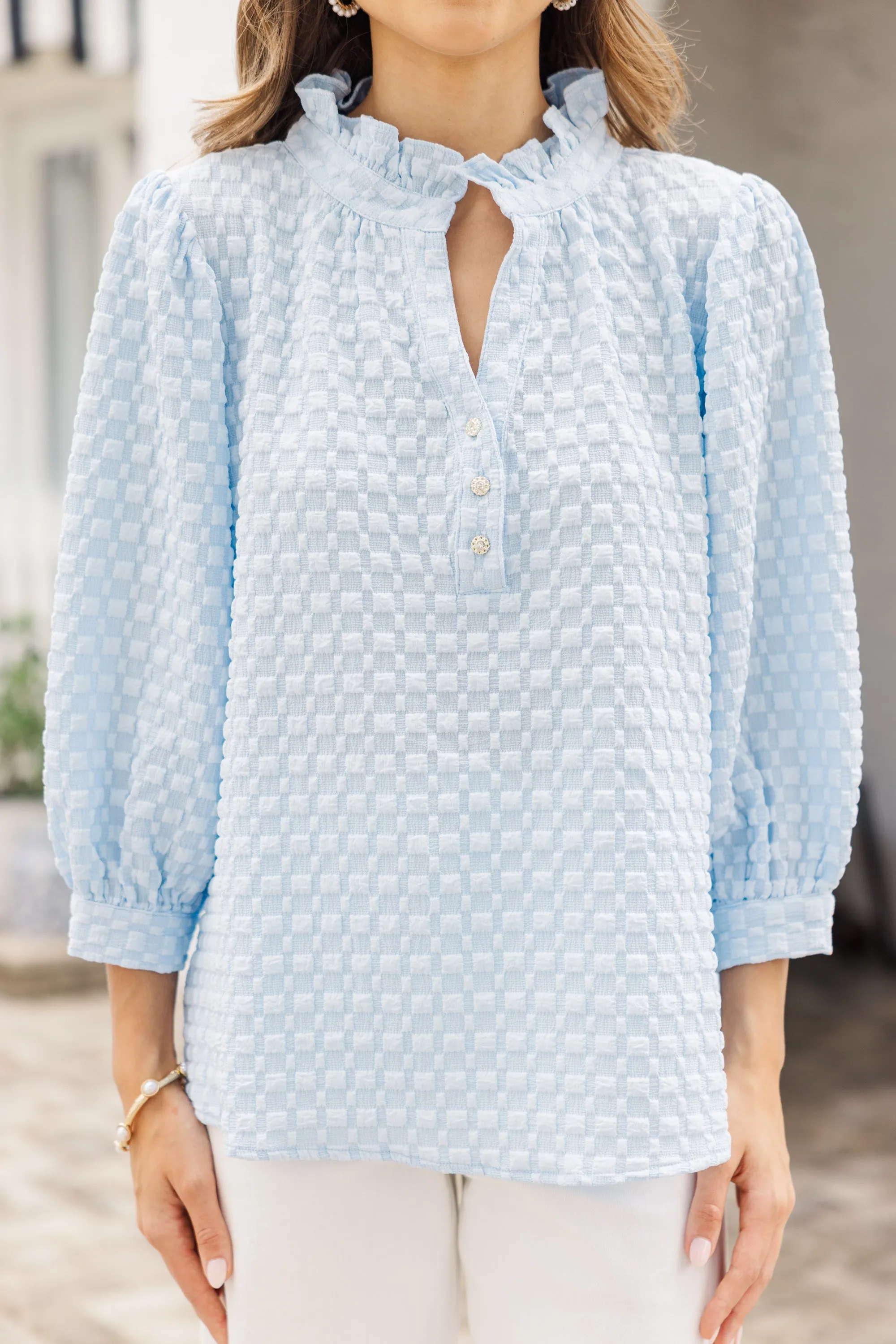 It's Up To You Light Blue Textured Blouse