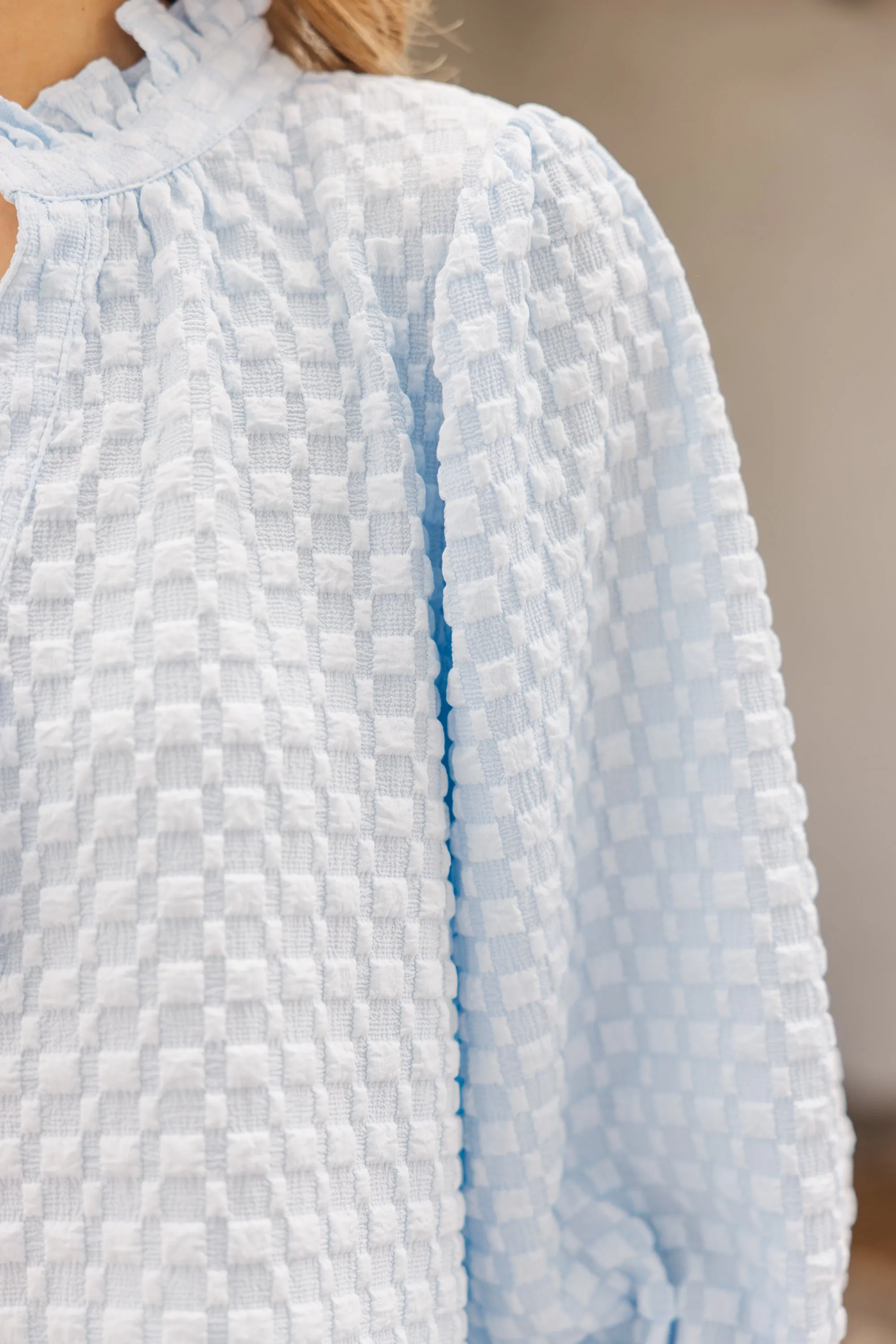It's Up To You Light Blue Textured Blouse