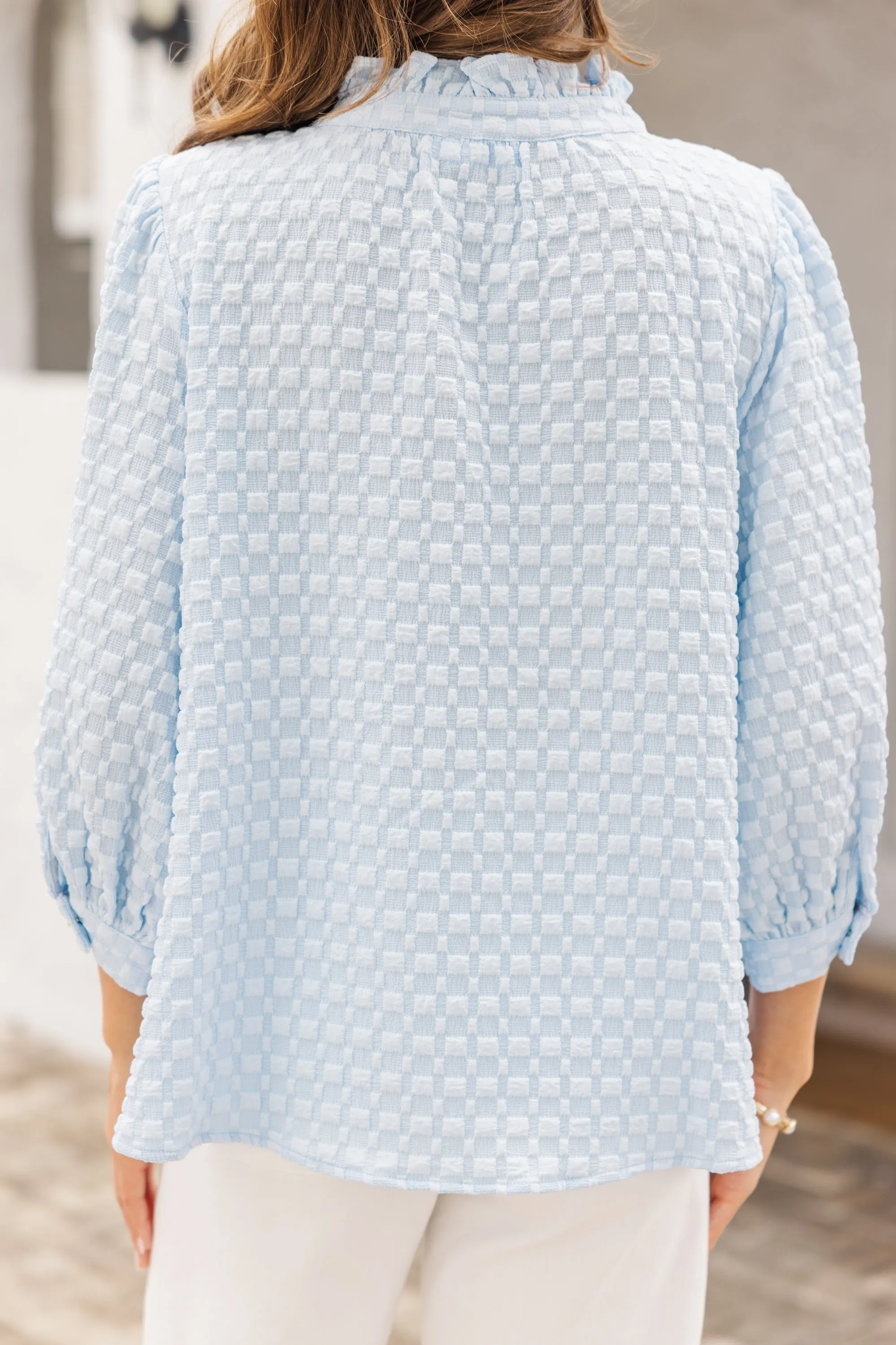 It's Up To You Light Blue Textured Blouse
