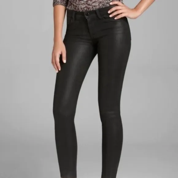 J Brand Waxed Textured Coated Super Skinny Jeans SIZE 27 BLACK JBRAND Like New
