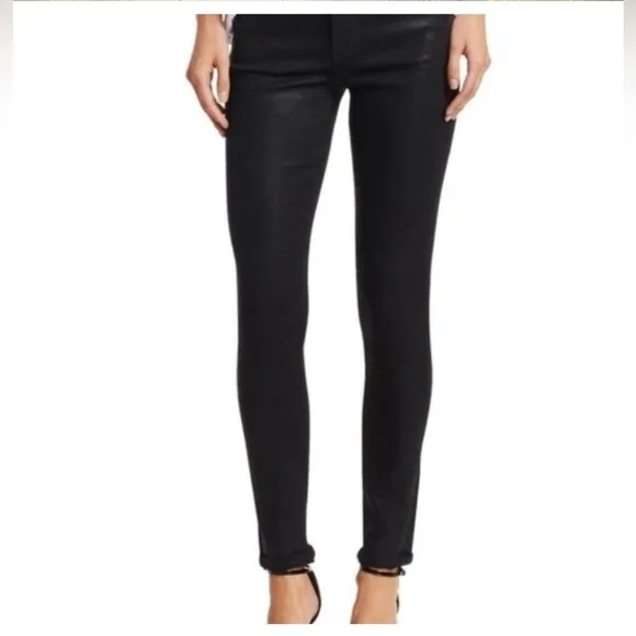 J Brand Waxed Textured Coated Super Skinny Jeans SIZE 27 BLACK JBRAND Like New