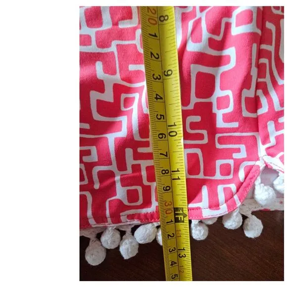 J McLaughlin Pink and White Geometric Pom Pom Shorts, Sz S, The Avila
