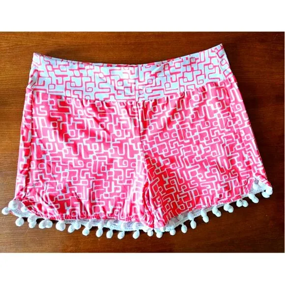 J McLaughlin Pink and White Geometric Pom Pom Shorts, Sz S, The Avila