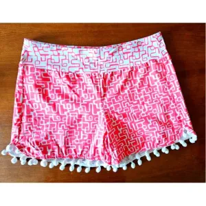 J McLaughlin Pink and White Geometric Pom Pom Shorts, Sz S, The Avila