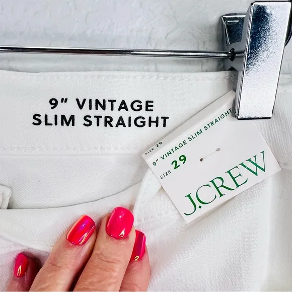 J.Crew 9” Vintage Slim-Straight Mid-Rise White Demin Jeans Size 29