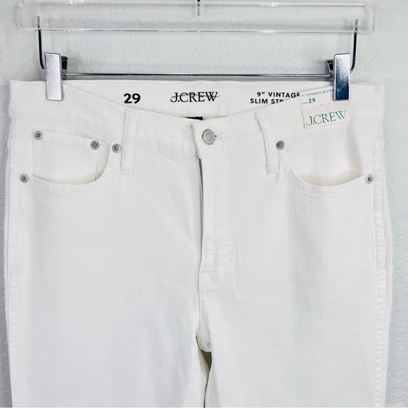 J.Crew 9” Vintage Slim-Straight Mid-Rise White Demin Jeans Size 29