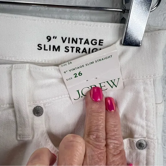 J.Crew 9” Vintage Slim-Straight Mid-Rise White Denim Jeans Size 26