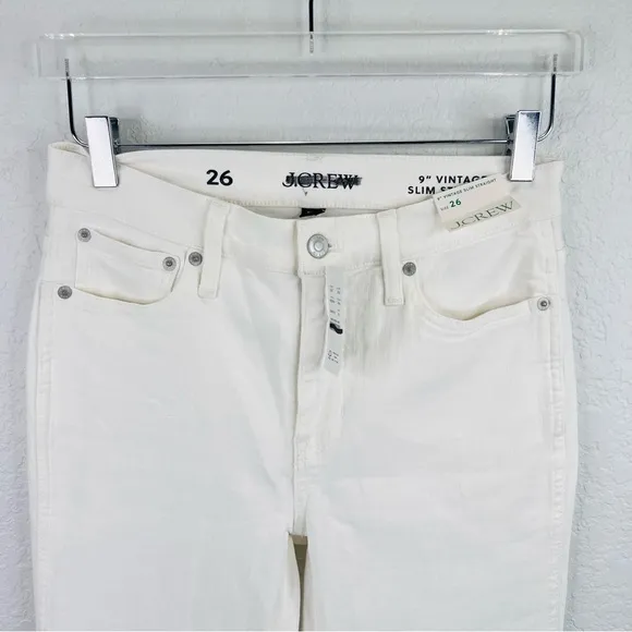 J.Crew 9” Vintage Slim-Straight Mid-Rise White Denim Jeans Size 26