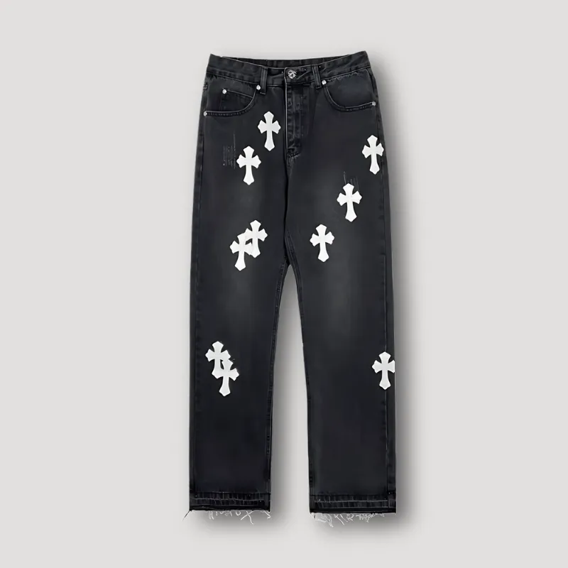 Jeans Met Kruizen - Straight Leg - Denim Y2K Jeans