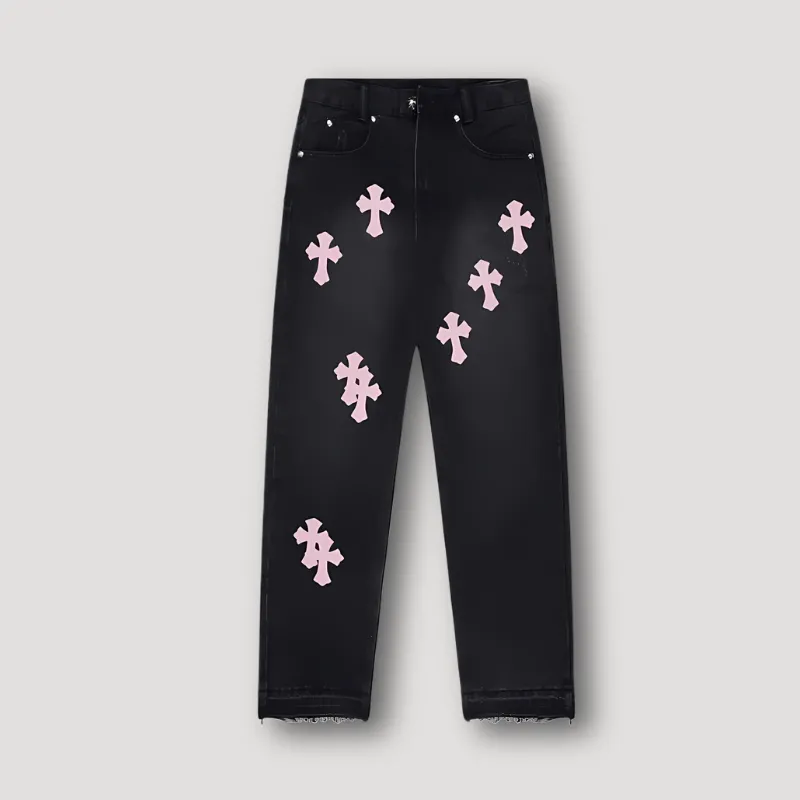 Jeans Met Kruizen - Straight Leg - Denim Y2K Jeans