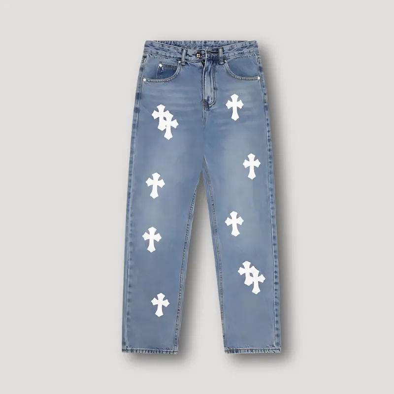 Jeans Met Kruizen - Straight Leg - Denim Y2K Jeans