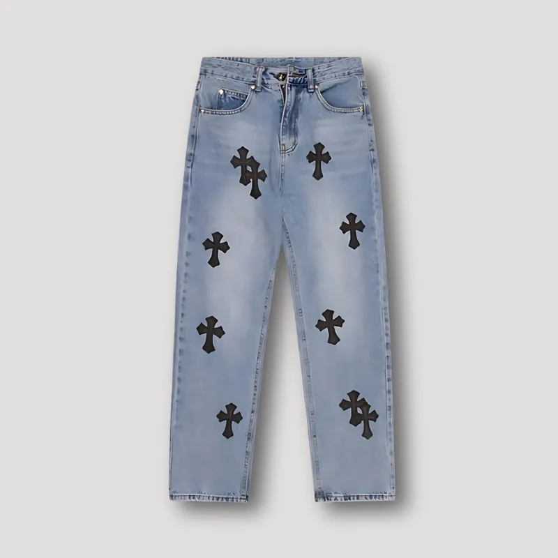 Jeans Met Kruizen - Straight Leg - Denim Y2K Jeans