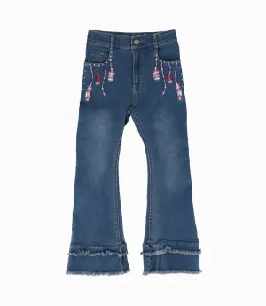 Jeans Niña Con Plumas Y Brillos