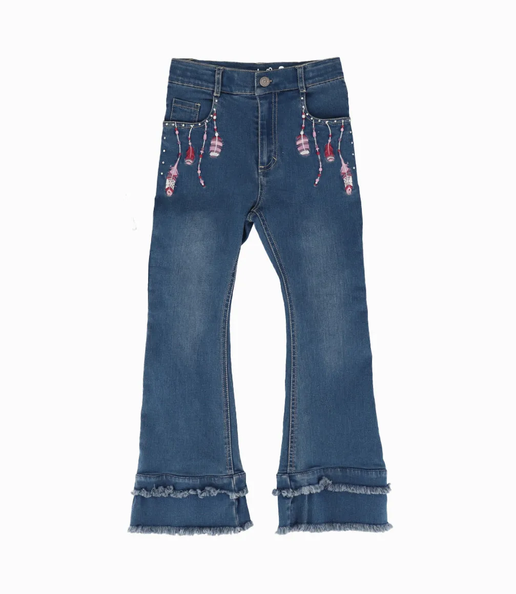 Jeans Niña Con Plumas Y Brillos
