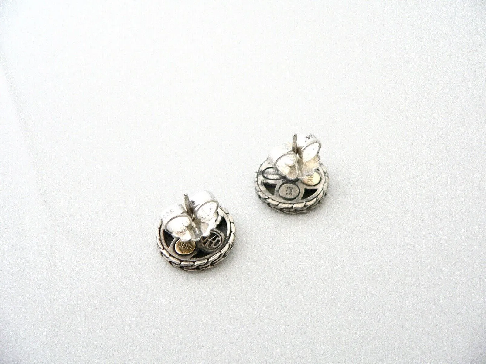 John Hardy Flower Earrings Dot Circle Round Silver 18K Gold Textured Studs Gift