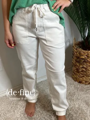 Judy Blue White Cuffed Joggers