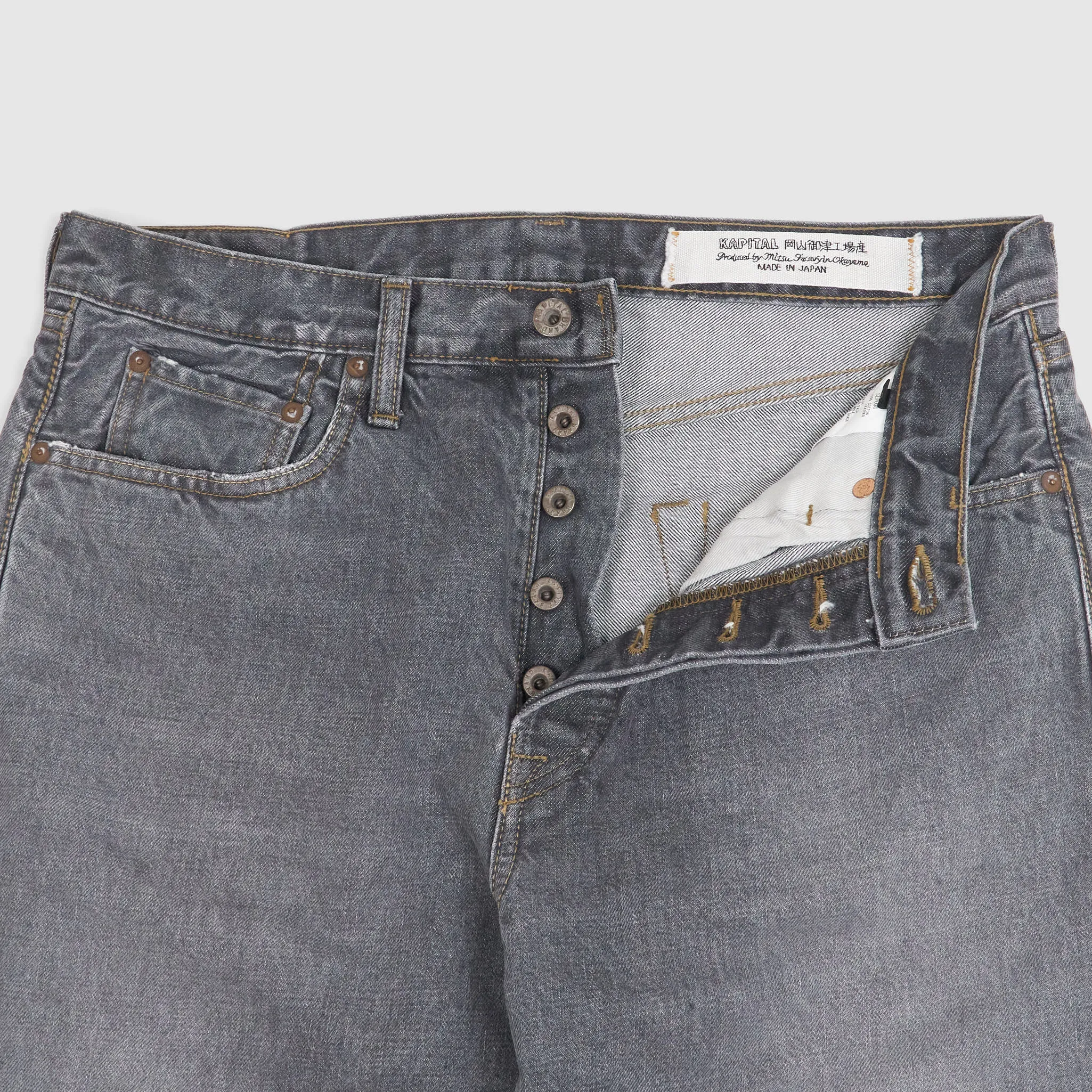 Kapital 5-Pocket Black Hard Washed Denim Jeans