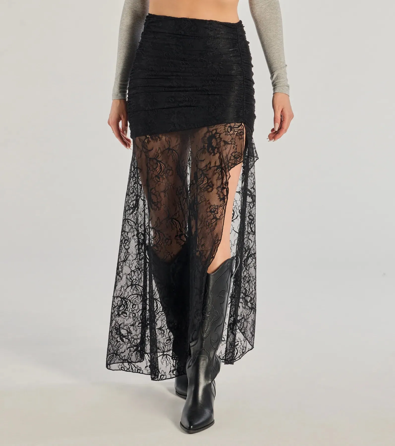 Keep A Secret Lace Slit Maxi Skirt