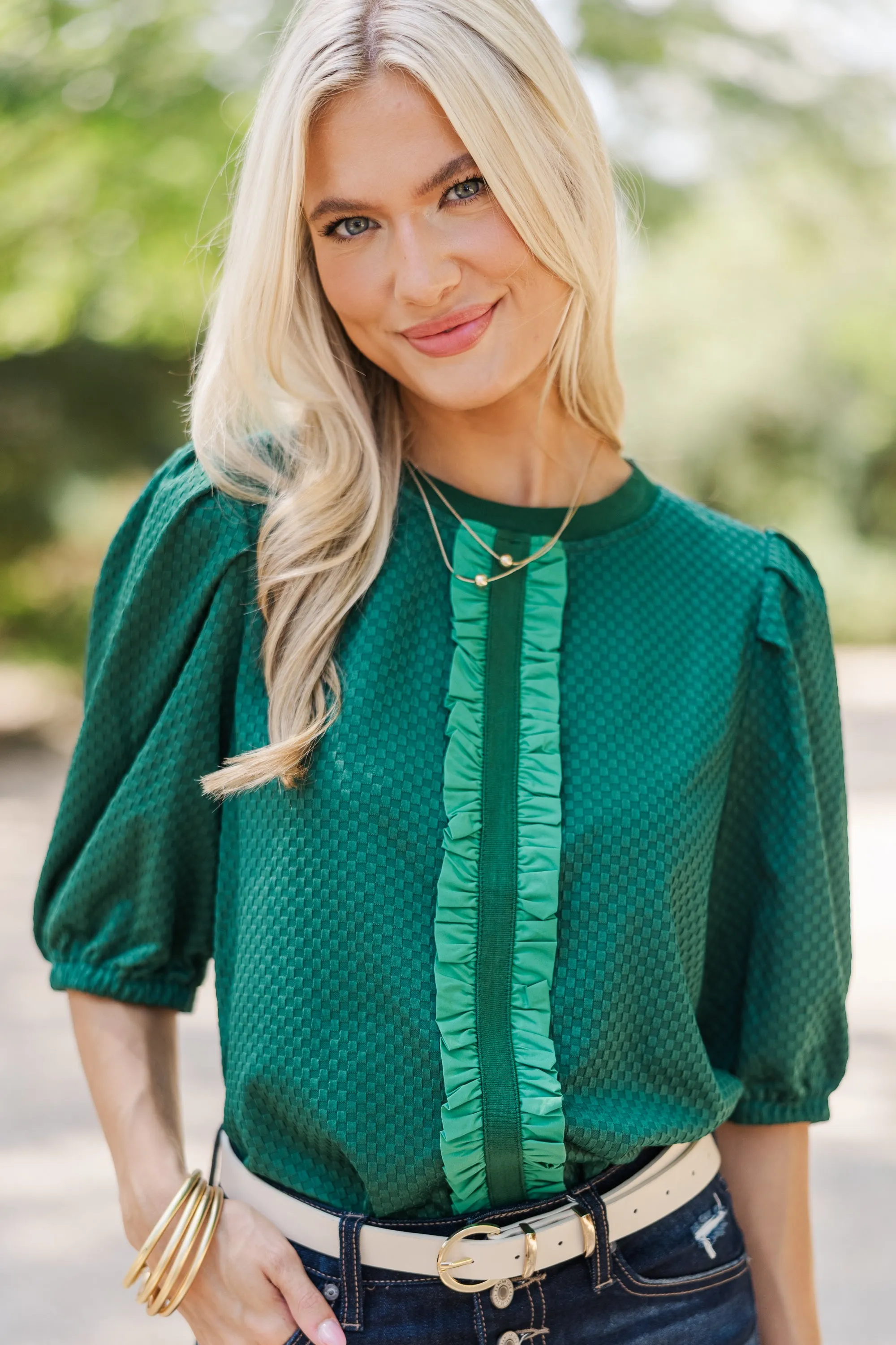 Keep It Up Emerald Green Textured Blouse