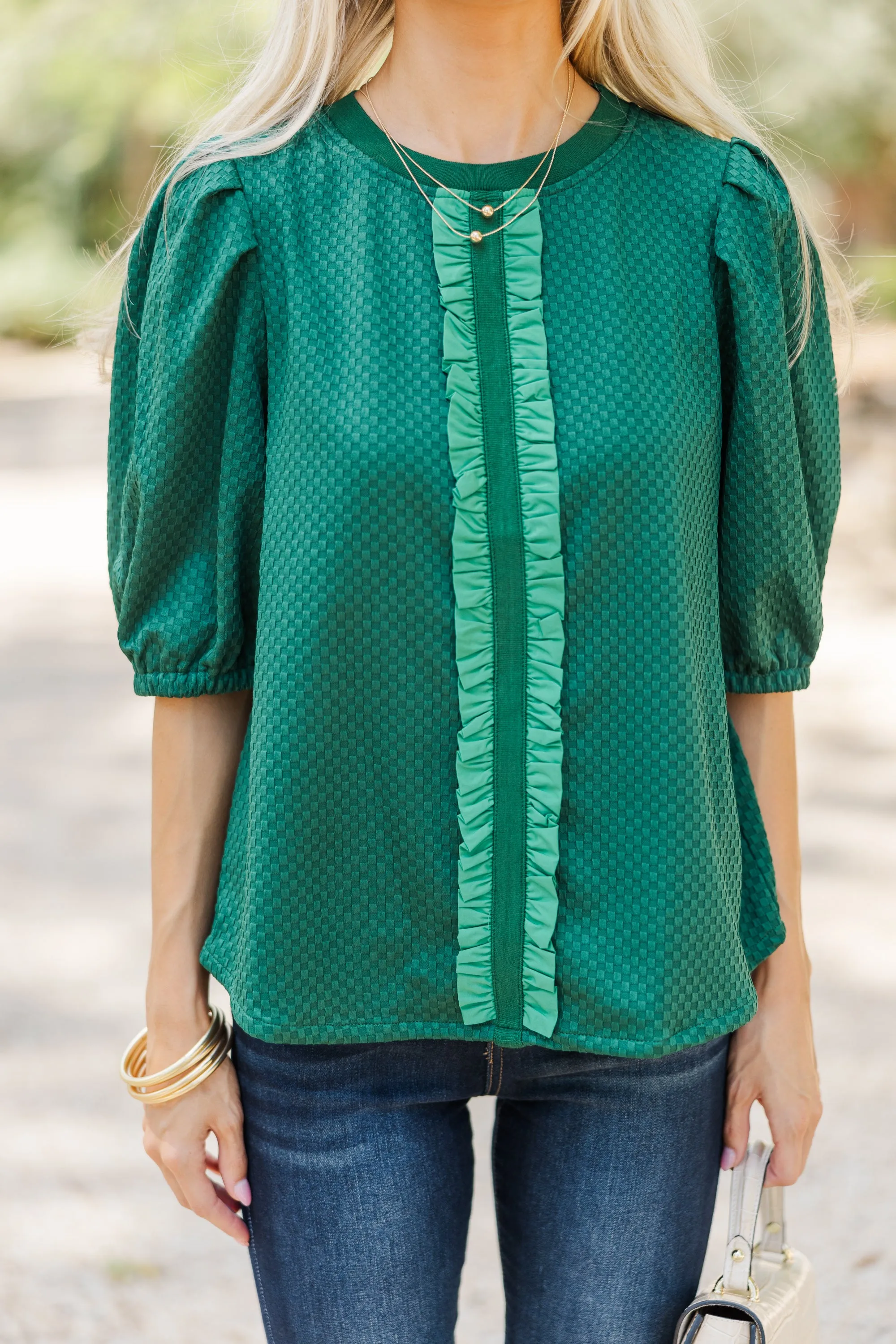 Keep It Up Emerald Green Textured Blouse