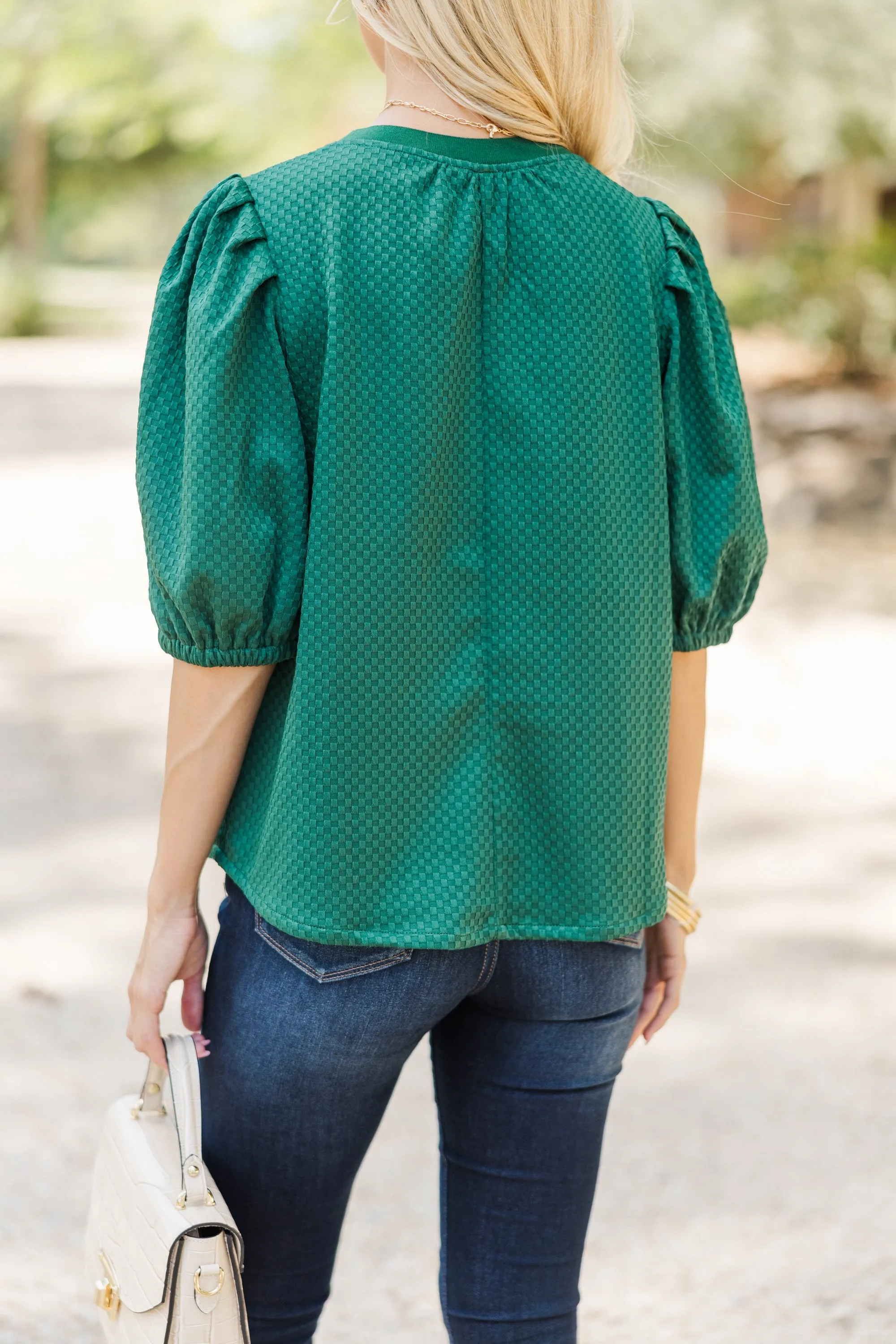 Keep It Up Emerald Green Textured Blouse