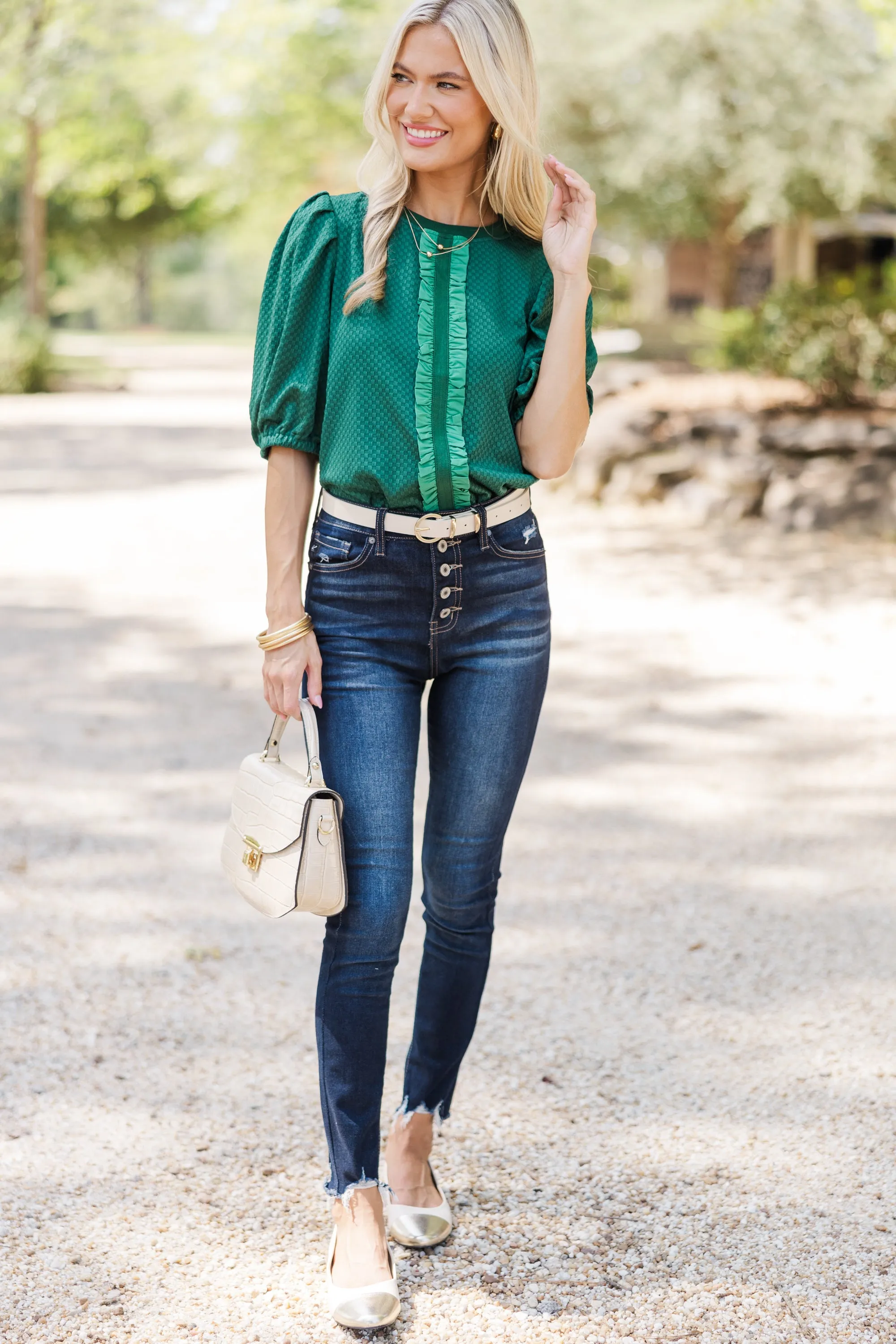 Keep It Up Emerald Green Textured Blouse
