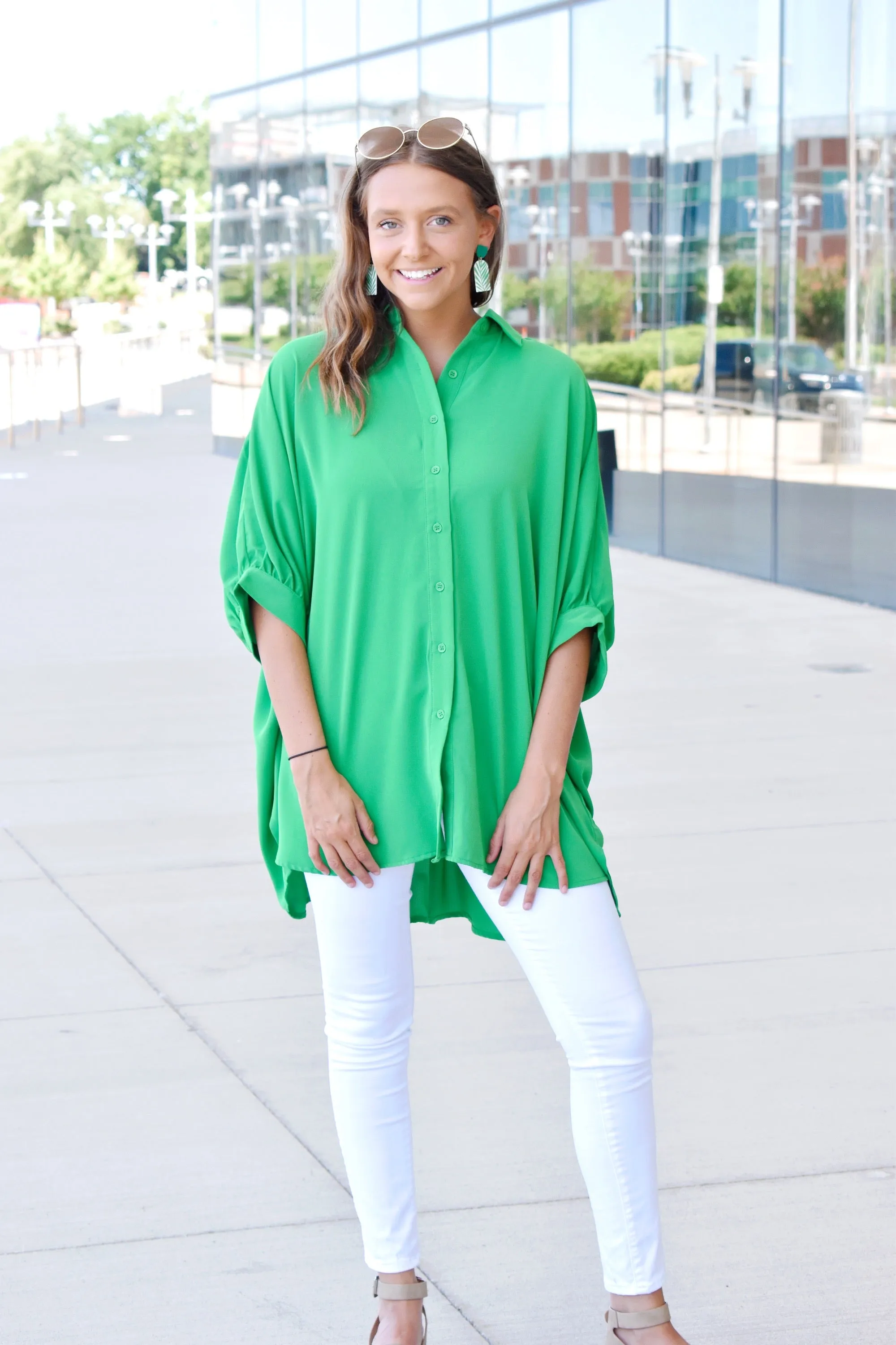 Kelly Green Oversized Button Down Shirt