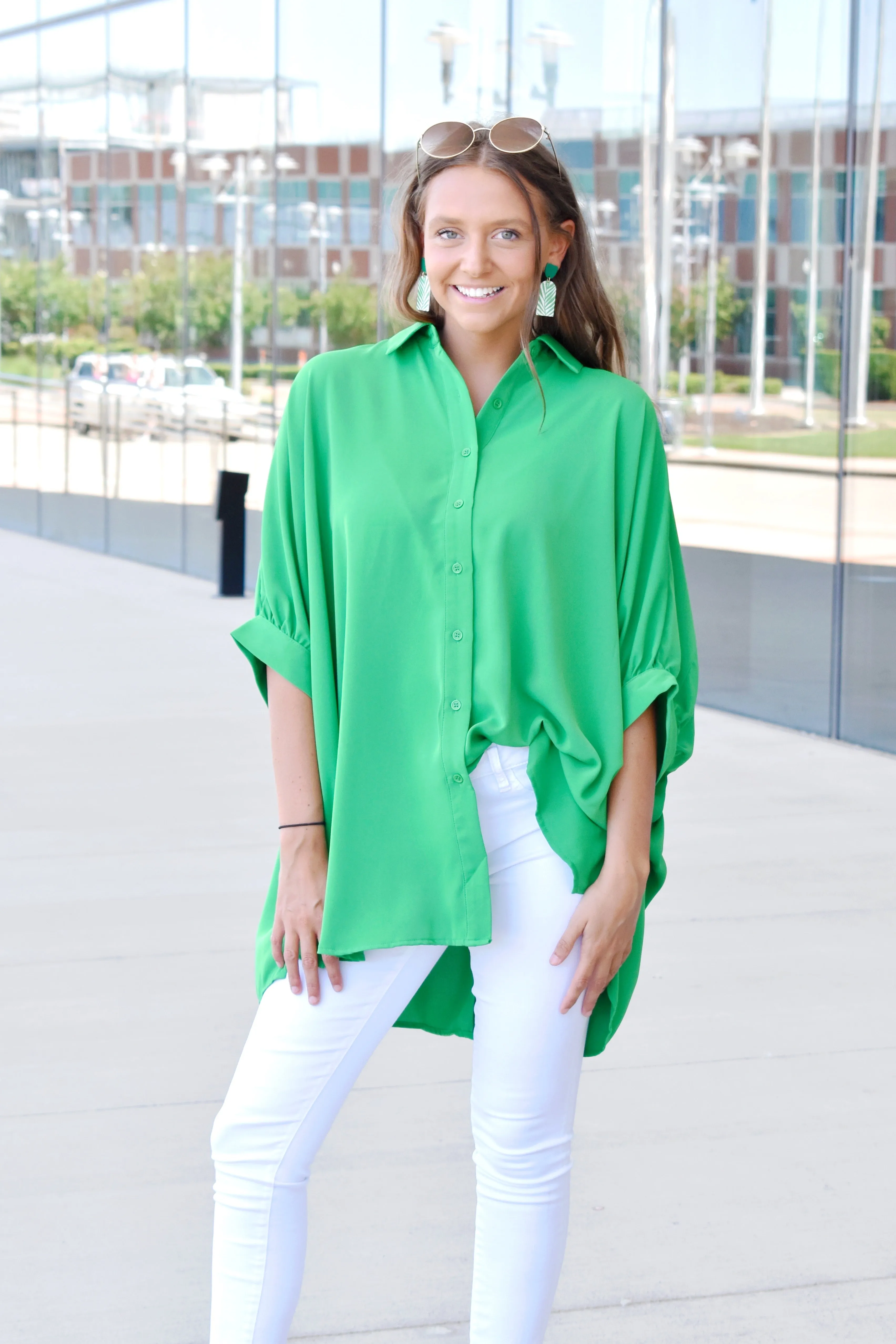 Kelly Green Oversized Button Down Shirt