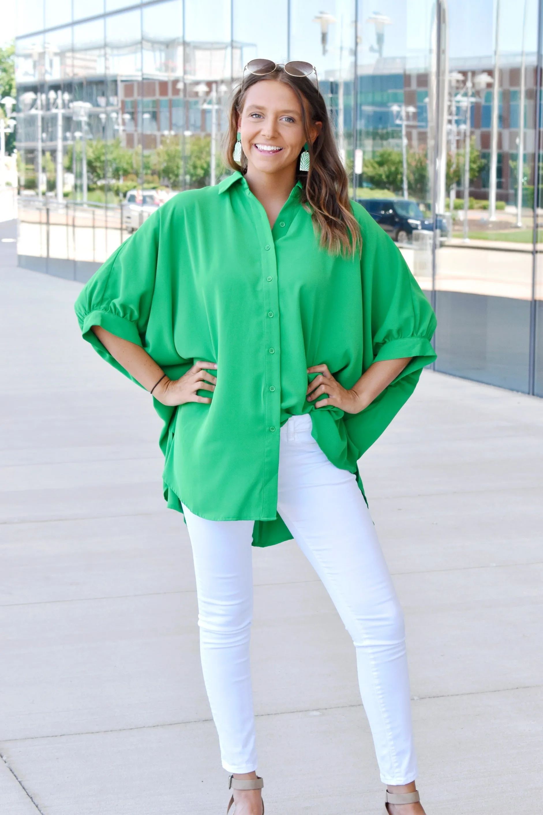 Kelly Green Oversized Button Down Shirt