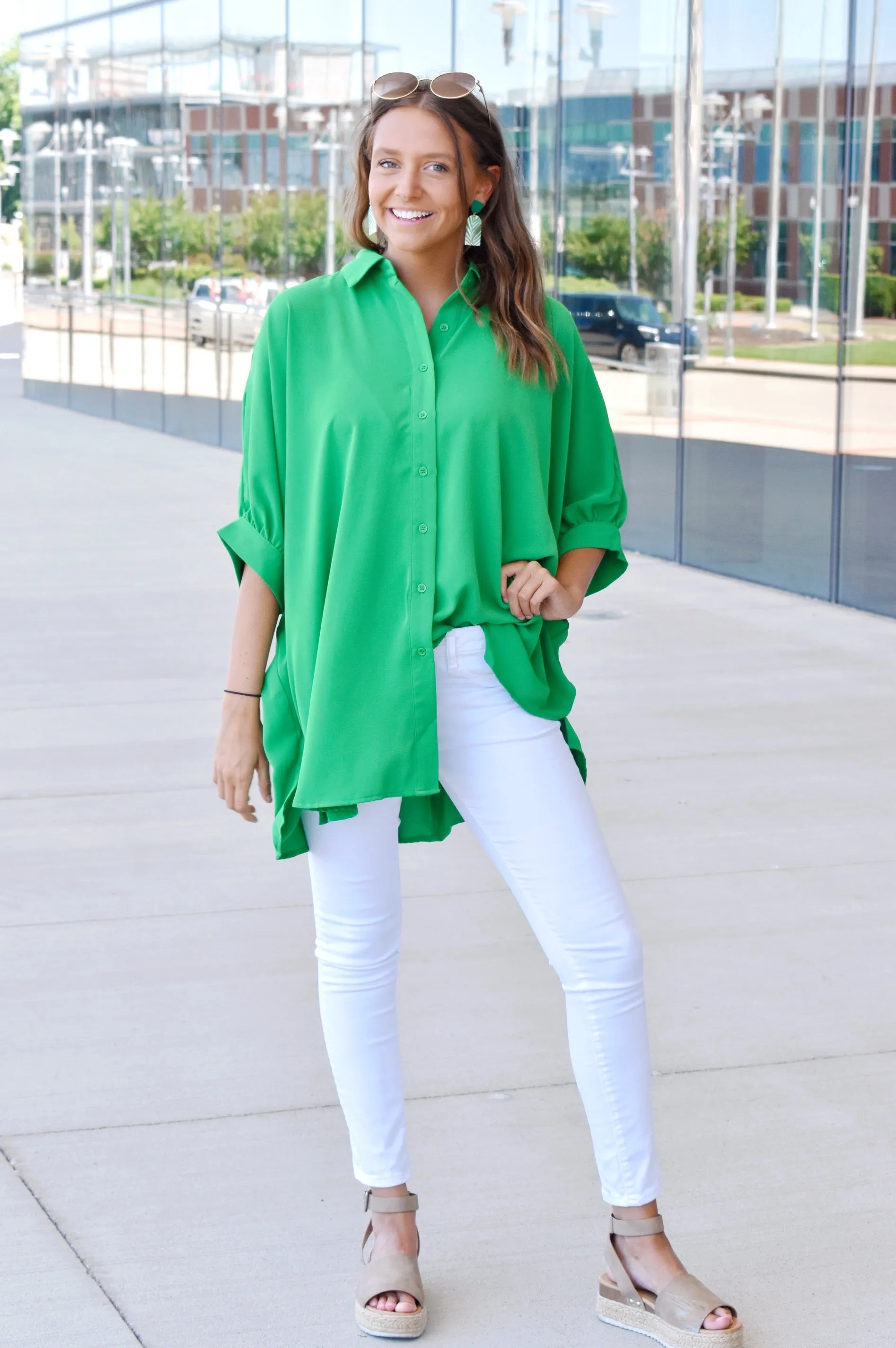 Kelly Green Oversized Button Down Shirt