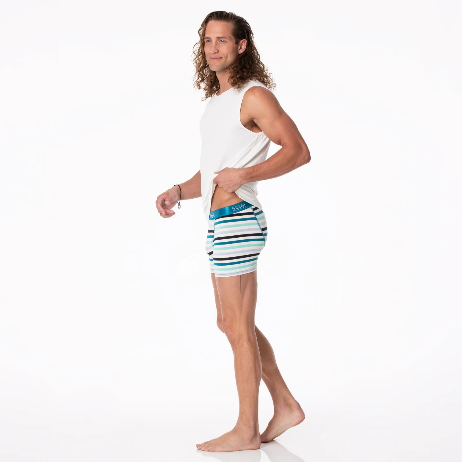 Kickee Pants Little Boy Blue Stripe Print Men's Boxer Brief
