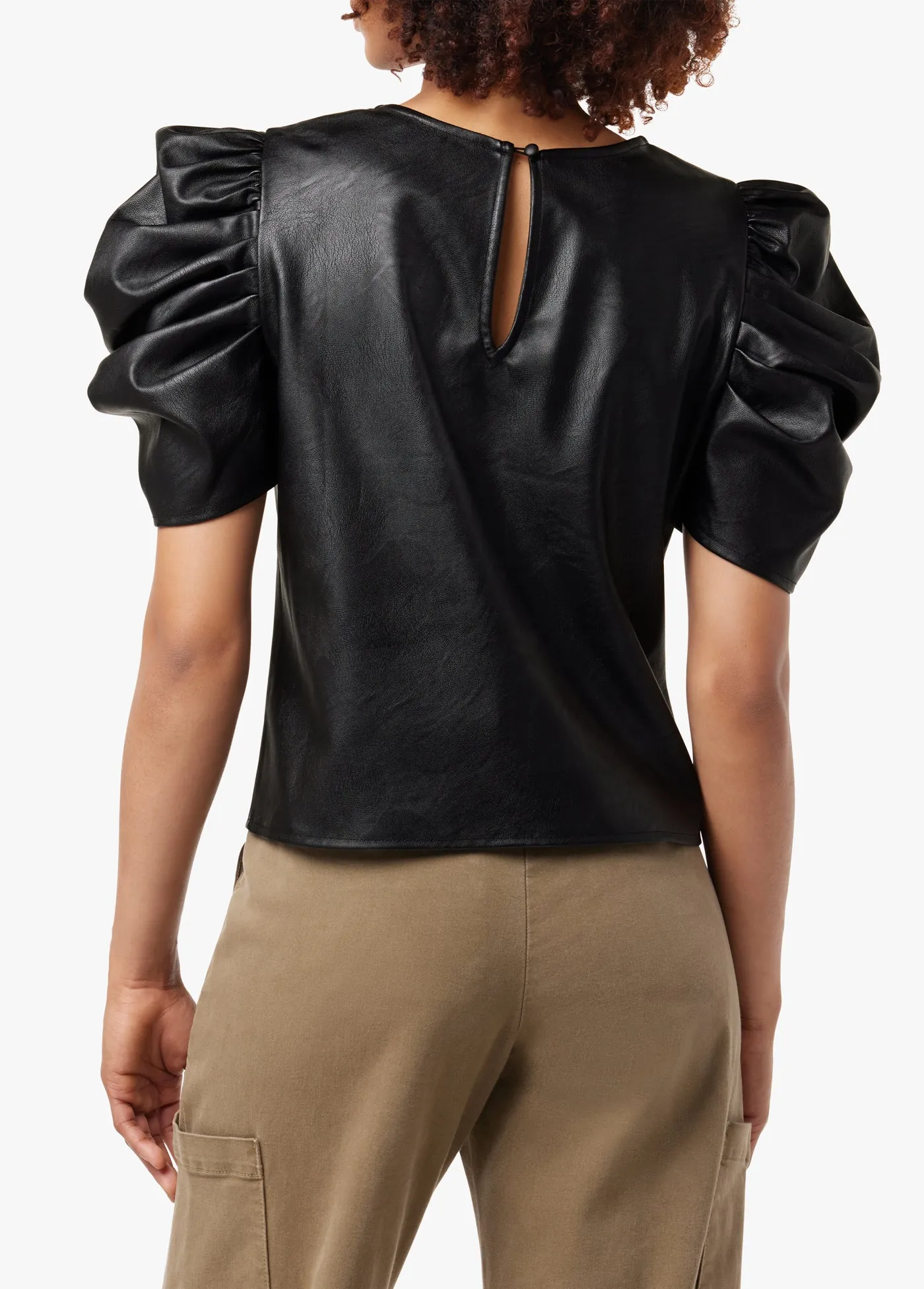 KIRA VEGAN LEATHER PUFF SLEEVE TOP