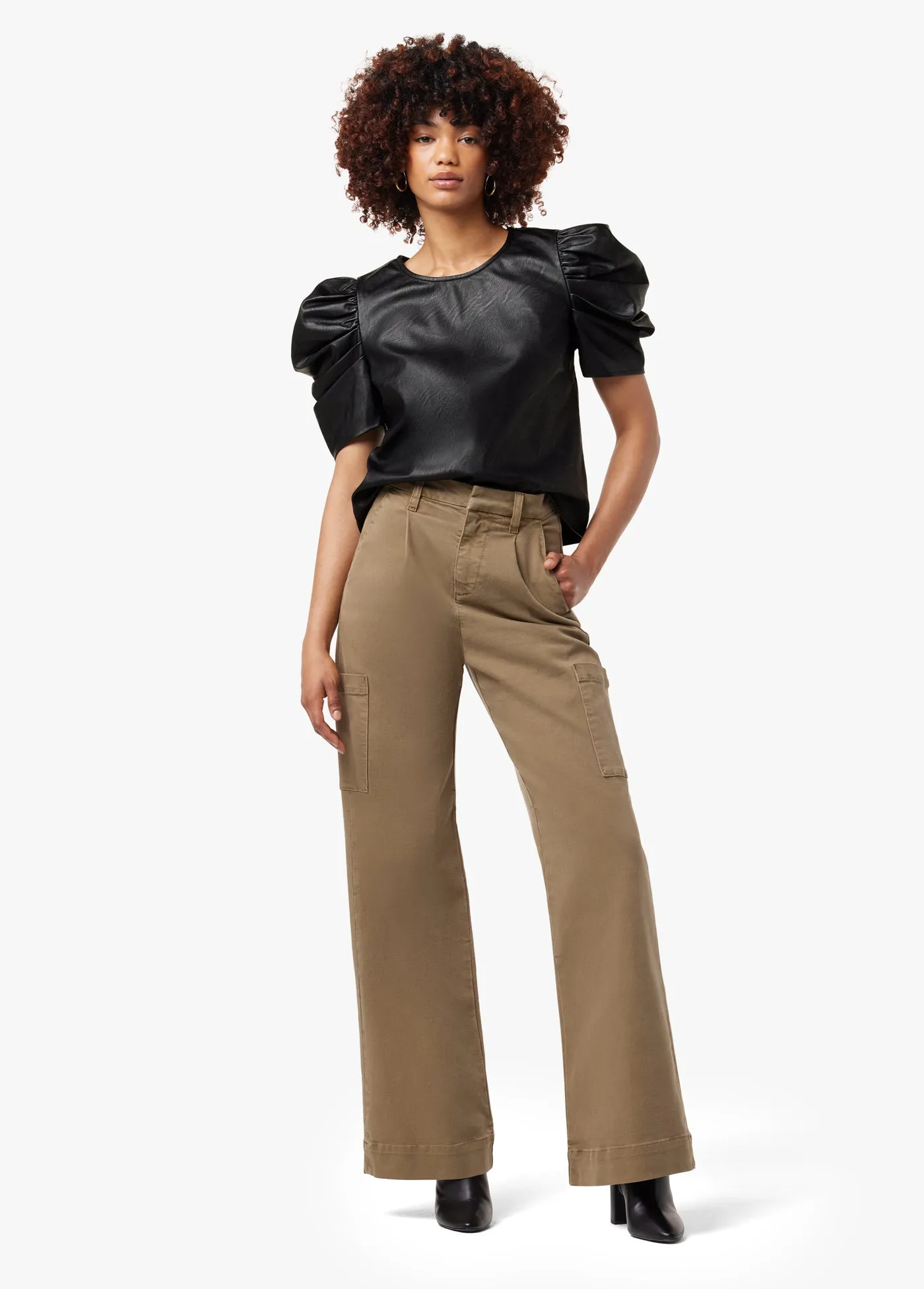 KIRA VEGAN LEATHER PUFF SLEEVE TOP