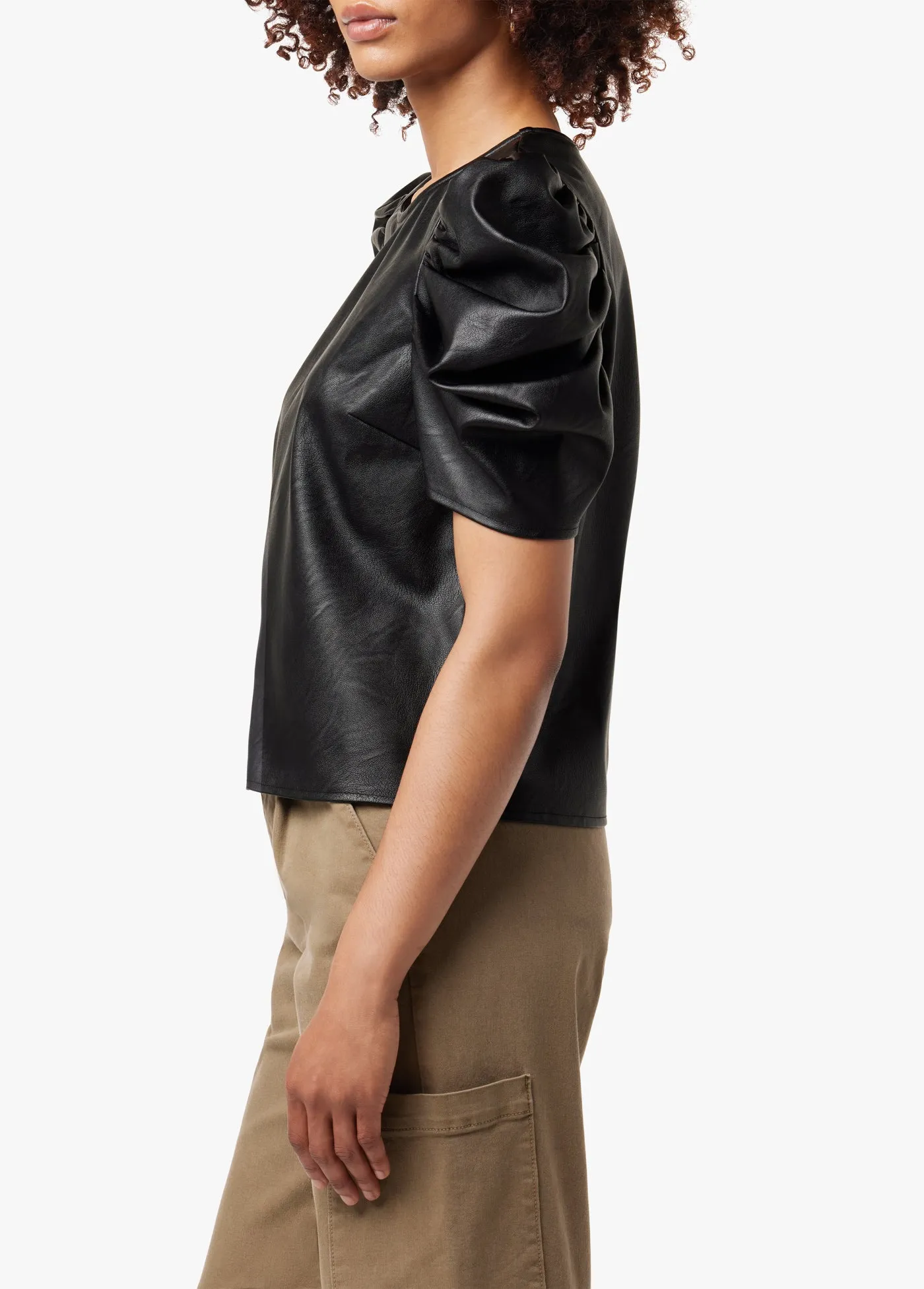 KIRA VEGAN LEATHER PUFF SLEEVE TOP
