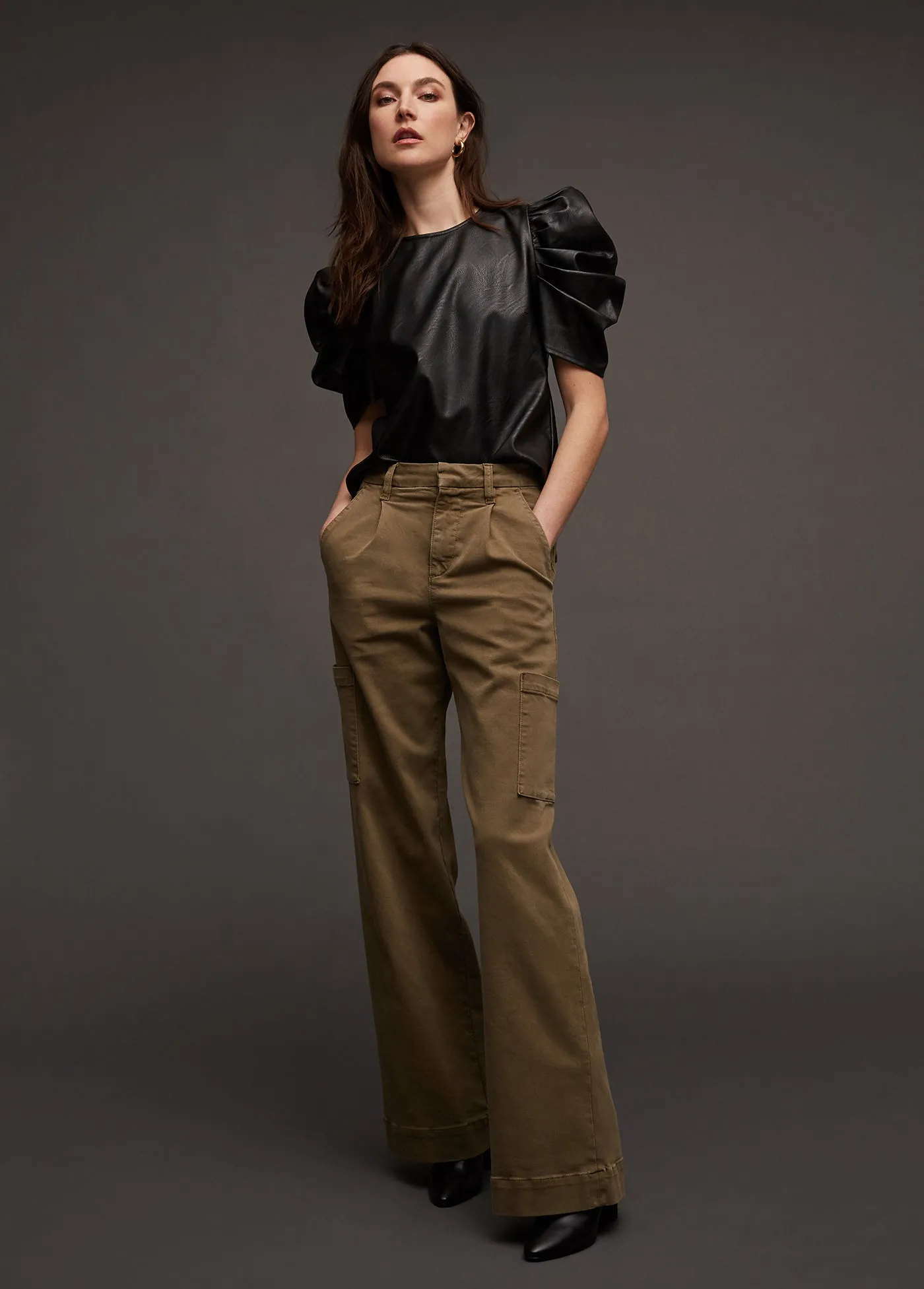 KIRA VEGAN LEATHER PUFF SLEEVE TOP