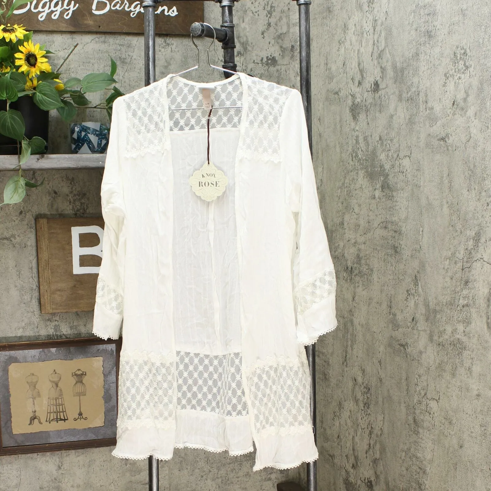 Knox Rose Women's Long Sleeve Solid Lace Detail Kimono Jacket