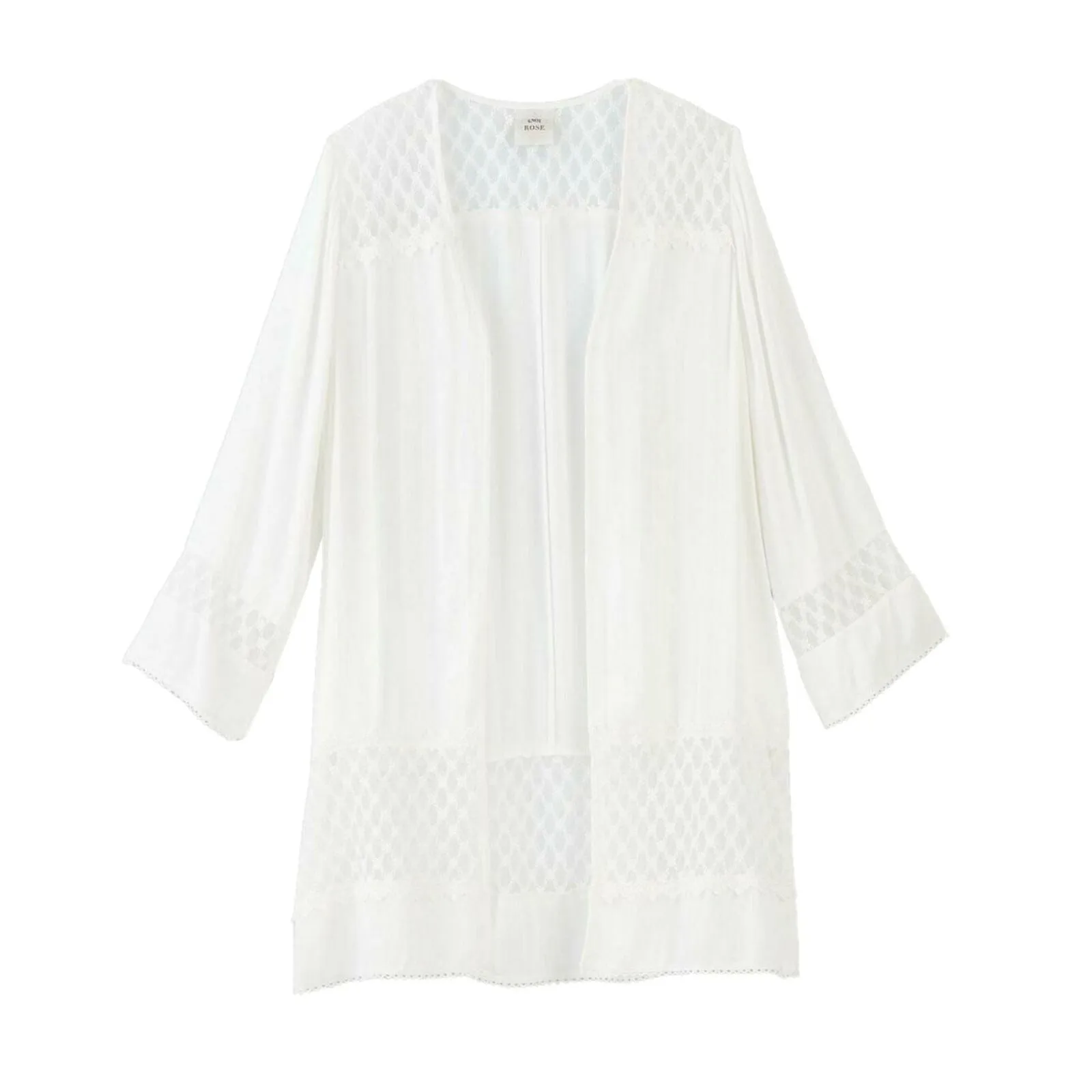 Knox Rose Women's Long Sleeve Solid Lace Detail Kimono Jacket