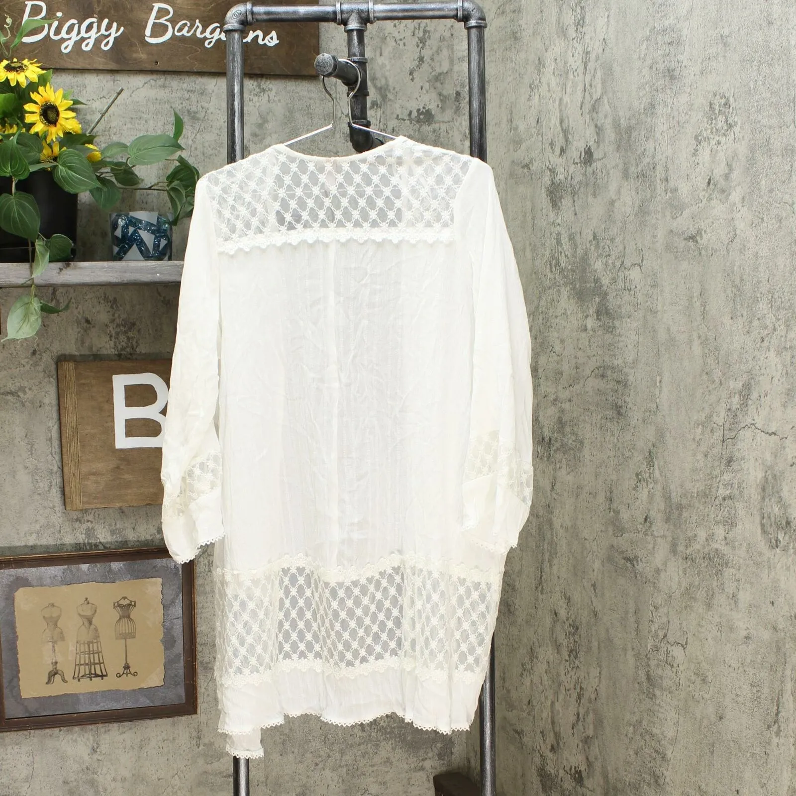 Knox Rose Women's Long Sleeve Solid Lace Detail Kimono Jacket