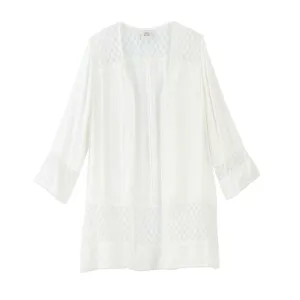 Knox Rose Women's Long Sleeve Solid Lace Detail Kimono Jacket