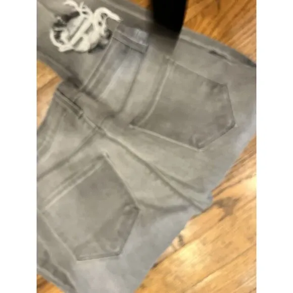 L AGENCE Size 27 Washed Charcoal Distressed High Rise Jeans Fringe Destroyed NEW