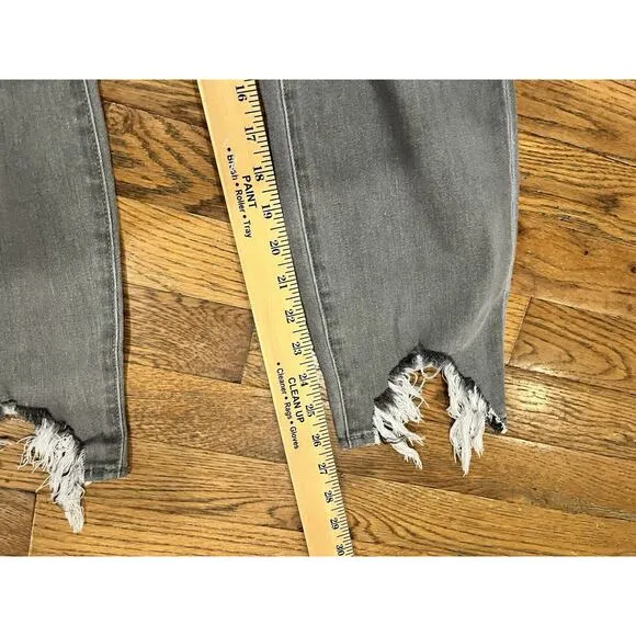 L AGENCE Size 27 Washed Charcoal Distressed High Rise Jeans Fringe Destroyed NEW