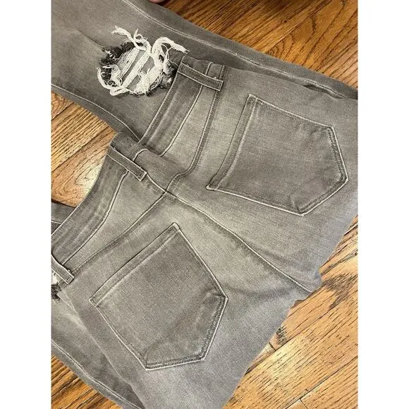 L AGENCE Size 27 Washed Charcoal Distressed High Rise Jeans Fringe Destroyed NEW