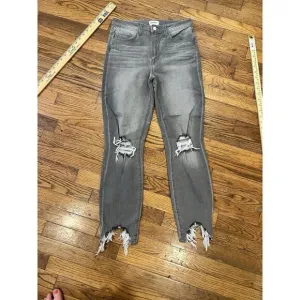 L AGENCE Size 27 Washed Charcoal Distressed High Rise Jeans Fringe Destroyed NEW