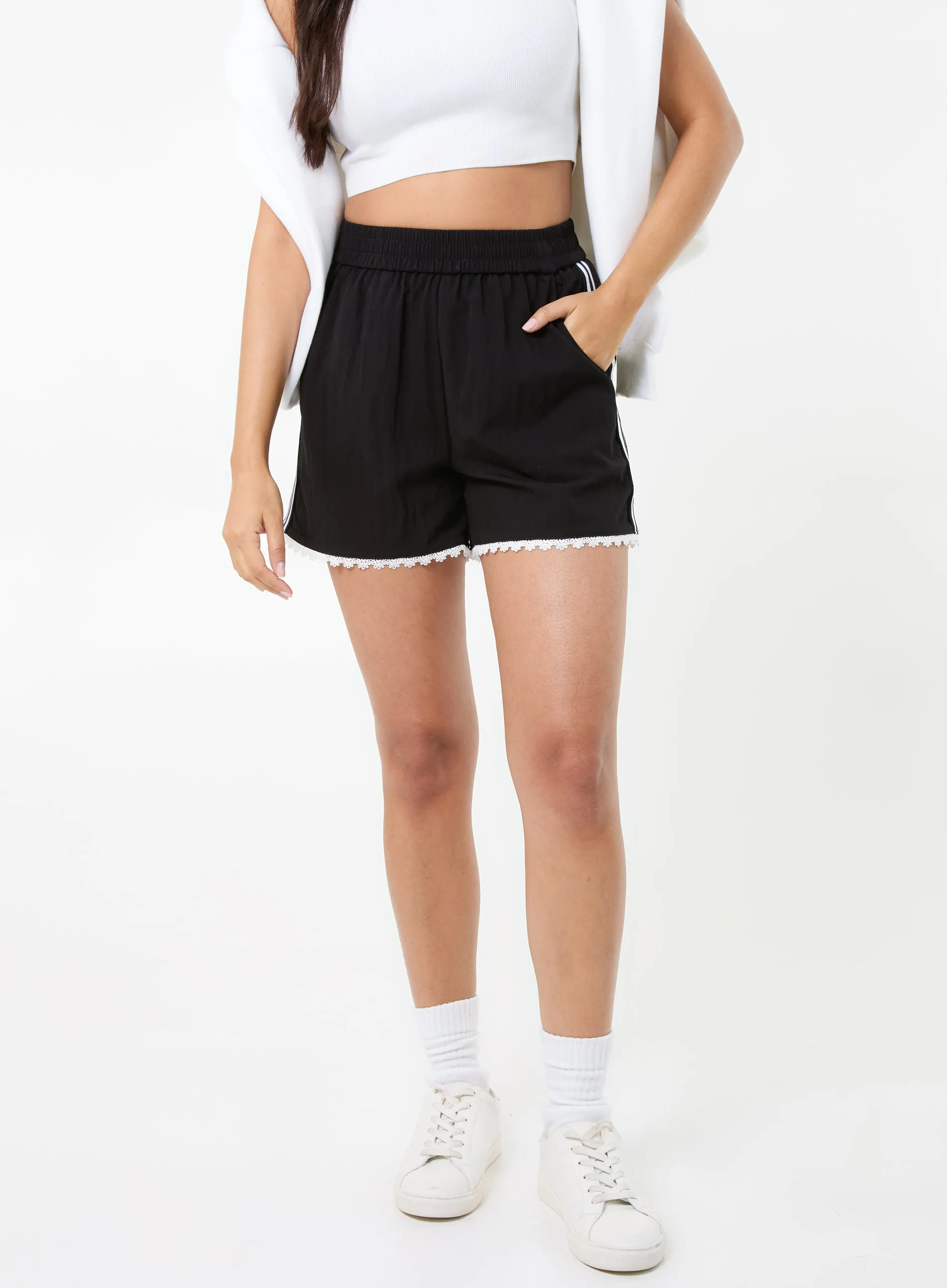 Lace Trim Stripe Shorts