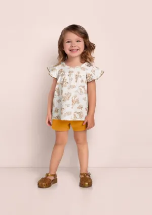 Lainey Mustard Blouse and Shorts Set