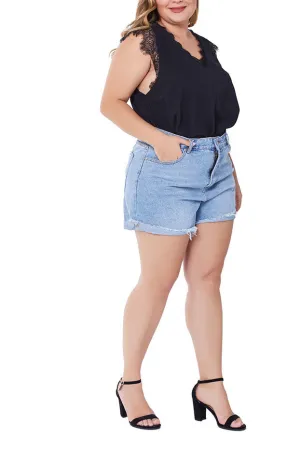 Large Size Curling Ladies Denim Shorts Female Large Size Shorts Fat MM Shorts