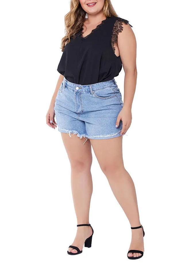 Large Size Curling Ladies Denim Shorts Female Large Size Shorts Fat MM Shorts