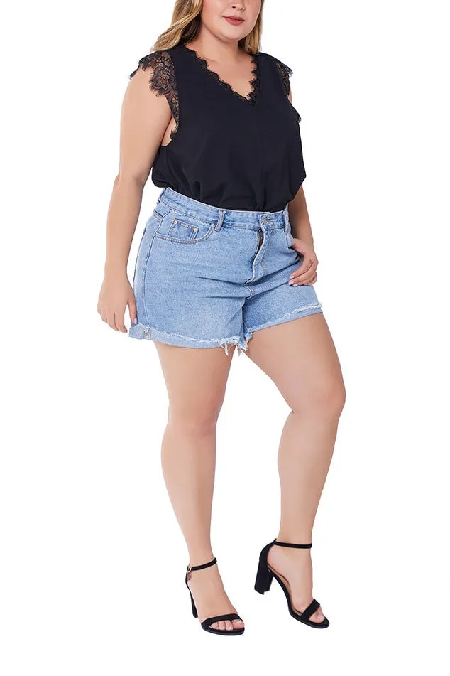 Large Size Curling Ladies Denim Shorts Female Large Size Shorts Fat MM Shorts